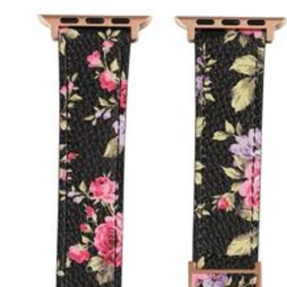 NEW Floral/Rose Gold Leather Apple Watch Band - Picture 3 of 5